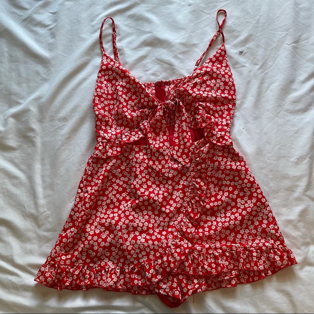 Tie-Front Floral Ruffle Romper